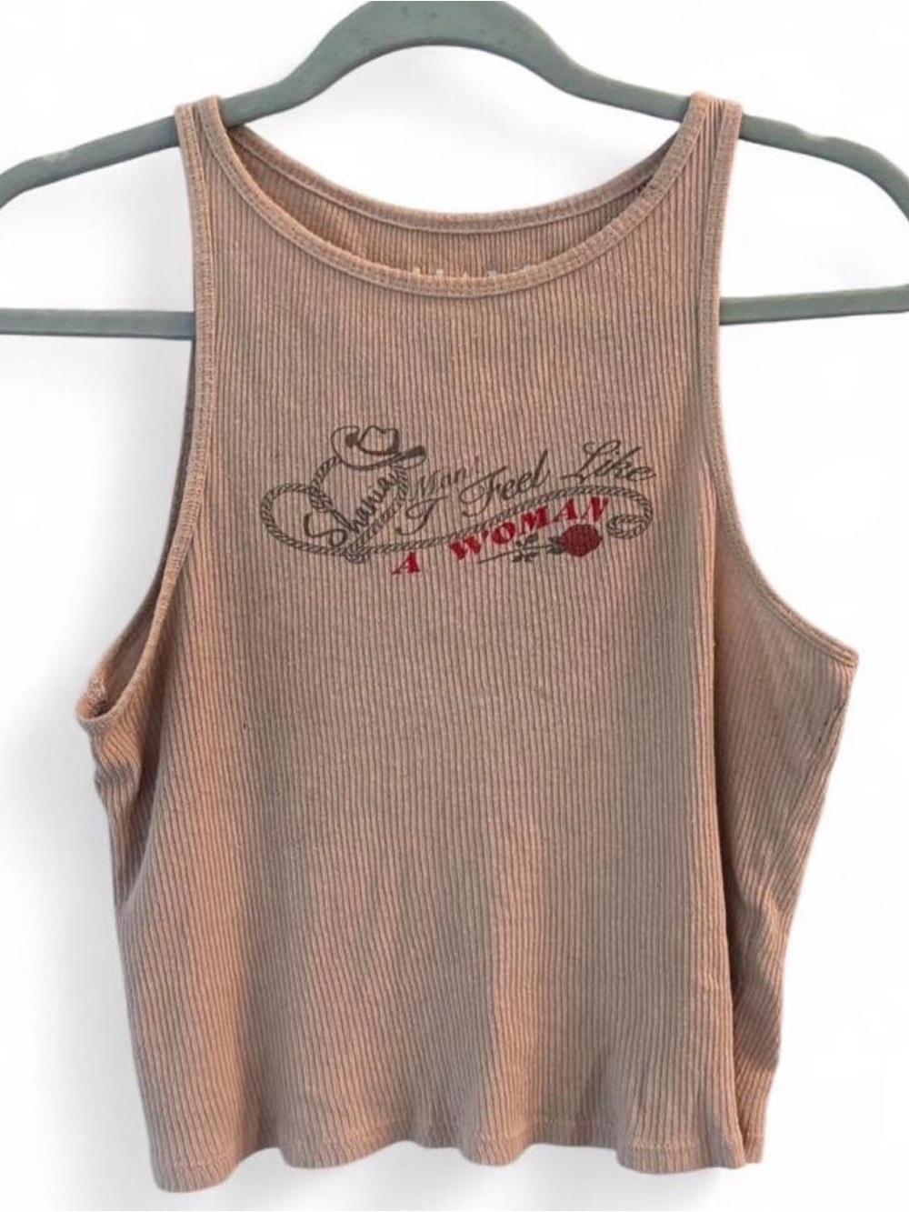 Women’s Ribbed Tan Tank Top with Shania Twain Text